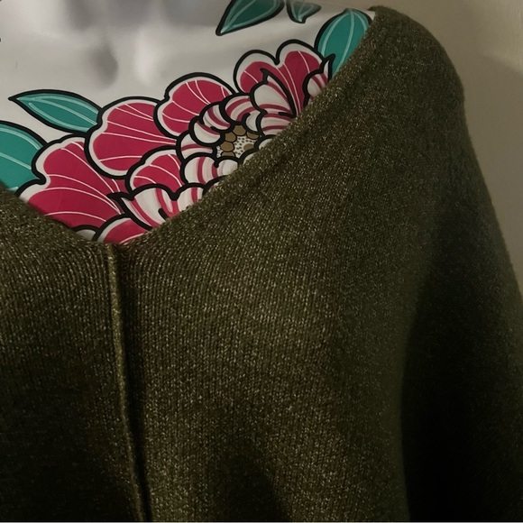 ANA Olive Green V Neck Knit Sweater - Picture 2 of 3